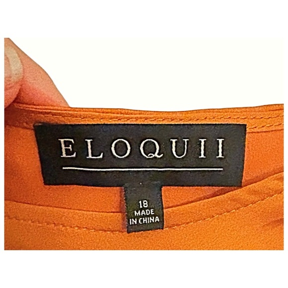 ELOQUII Blouse Satin Boat Neck Long Ruched Sleeves Burnt Orange Blouse Size 18 - Picture 3 of 13